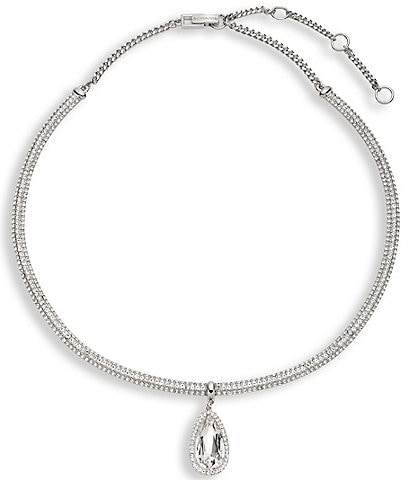 Givenchy Silver Tone Pear Stone Pendant Collar Necklace