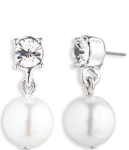 Givenchy Silver Tone White Pearl and Crystal Drop Earrings