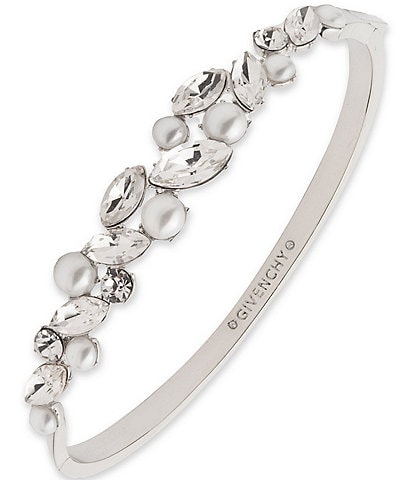 Givenchy Silver Tone White Pearl Bangle Bracelet