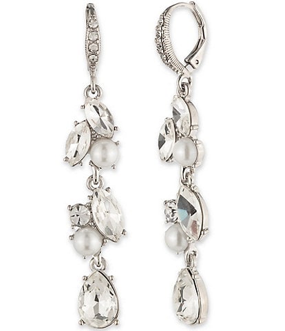 Givenchy Crystal and White Pearl Linear Earrings