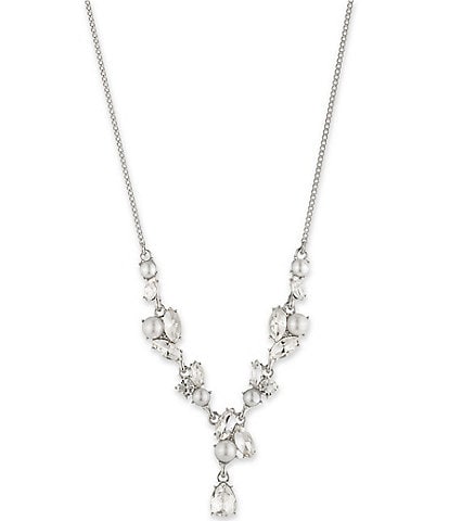 Givenchy Silver Tone White Pearl Y Necklace