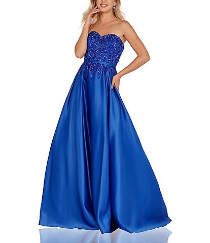 Glamour by Terani Couture Satin Strapless Embellished Bodice Ball Gown