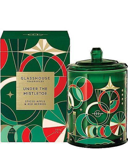 Glasshouse Fragrances Under the Mistletoe Spiced Apple & Red Berries Triple Scented Candle, 13.4 oz.