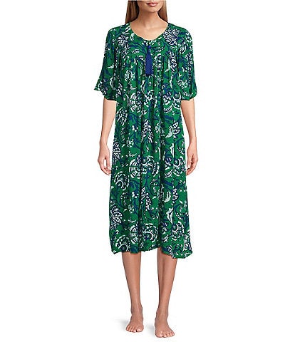 Go Softly Floral Print Short Sleeve V-Neck Zip-Front Patio Dress