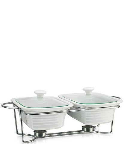 Godinger 3 Quart Double Baker with Stand and Warming Tea Light Holder