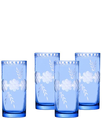 Godinger Belle Fleur Blue Highball Glasses, Set of 4, 14 oz.