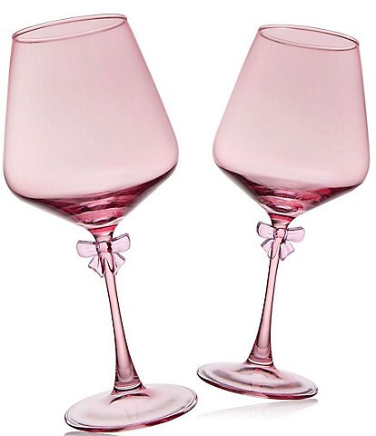 Godinger Pink Bow White Novelty Wine Glasses, Set of 2