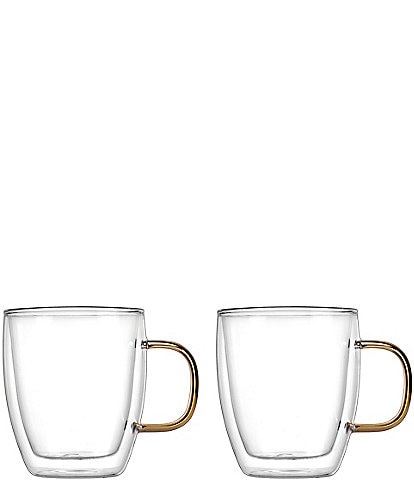 Godinger Double-Wall Coffee Mug with Gold Handle, Set of 2