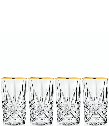 Godinger Dublin 4-Piece Handcrafted Gold-Rimmed Crystal Highball Glass Set