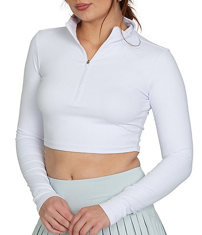GOLD HINGE Athletic Collared Long Sleeve Half-Zip Crop Top