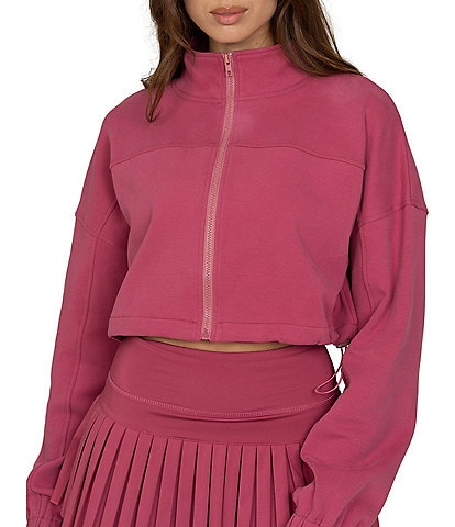 Gold Hinge Collared Fleece Lined Long Sleeve Side Cinched Crop Jacket