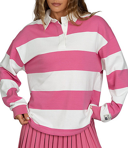 GOLD HINGE Striped Rugby Collared Neck Long Sleeve Top