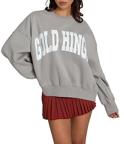 GOLD HINGE Wide Arm Crew Neck Long Sleeve Logo Sweatshirt