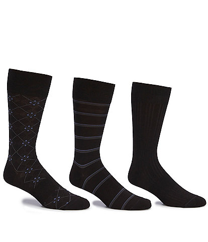 Gold Label Roundtree & Yorke Assorted Argyle-Solid-Stripe Crew Socks 3-Pack