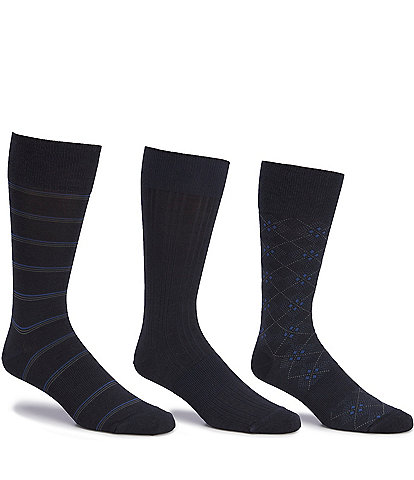 Gold Label Roundtree & Yorke Assorted Argyle-Solid-Stripe Crew Socks 3-Pack