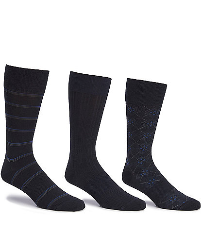 Gold Label Roundtree & Yorke Big & Tall Assorted Argyle-Solid- Stripe Crew Socks 3-Pack