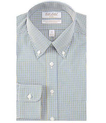 Gold Label Roundtree & Yorke Big & Tall Fitted Non-Iron Button-Down Collar Grid Checked Dress Shirt