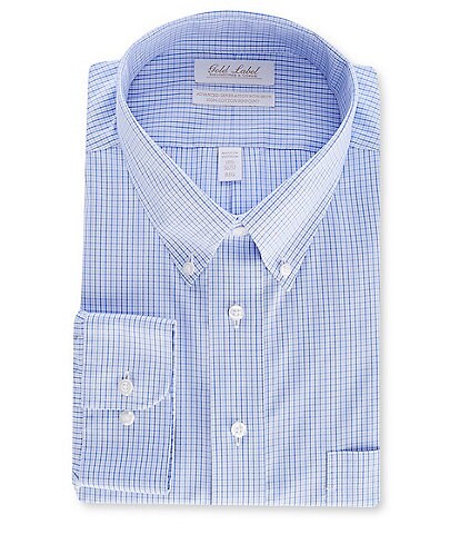Gold Label Roundtree & Yorke Big & Tall Non-Iron Fitted Button Down Collar Grid-Check Dress Shirt