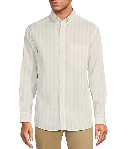 Gold Label Roundtree & Yorke Big & Tall Non-Iron Long Sleeve Stripe Linen-Blend Sport Shirt
