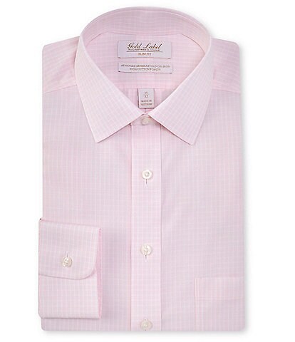 Gold Label Roundtree & Yorke Big & Tall Slim Fit Non-Iron Point Collar Checked Dress Shirt