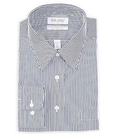 Gold Label Roundtree & Yorke Fitted Non Iron Point Collar Striped Dress Shirt