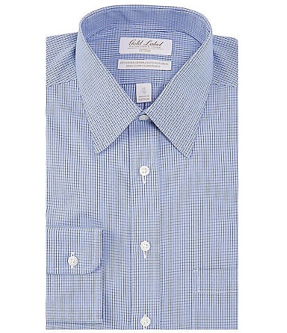 Gold Label Roundtree & Yorke Fitted Non-Iron Point Collar Houndstooth Checked Dress Shirt