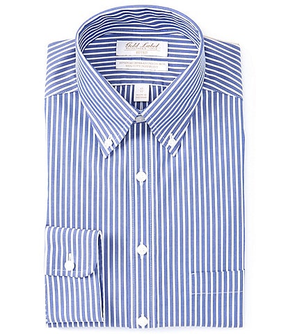 Gold Label Roundtree & Yorke Fitted Non-Iron Button-Down Collar Bengal Stripe Dress Shirt