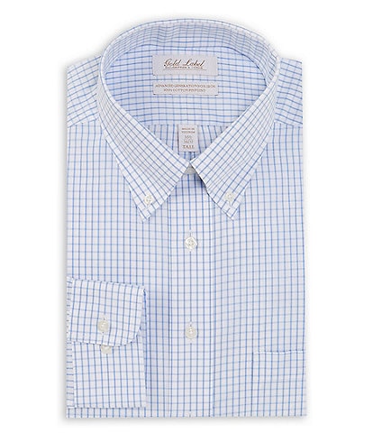 Gold Label Roundtree & Yorke Fitted Non-Iron Button Down Collar Grid Checked Dress Shirt
