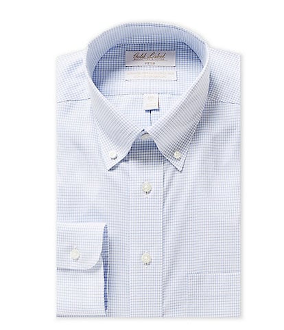 Gold Label Roundtree & Yorke Fitted Non-Iron Button-Down Collar Grid-Checked Dress Shirt