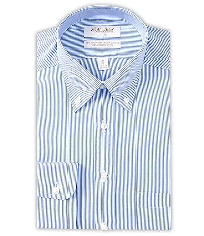 Gold Label Roundtree & Yorke Fitted Non-Iron Button-Down Collar Striped Poplin Dress Shirt