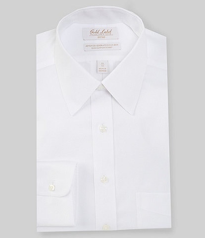 Gold Label Roundtree & Yorke Fitted Non-Iron Point Collar Solid Dobby Dress Shirt