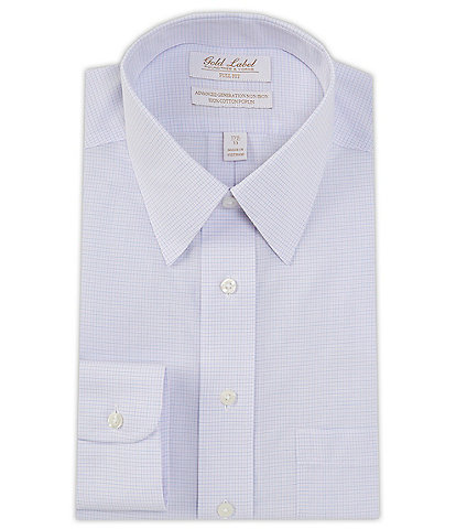 Gold Label Roundtree & Yorke Full-Fit Non-Iron Button-Down Collar Micro Grid Checked Poplin Dress Shirt