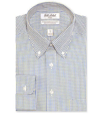 Gold Label Roundtree & Yorke Fitted Non-Iron Button Down Collar Grid-Check Dress Shirt