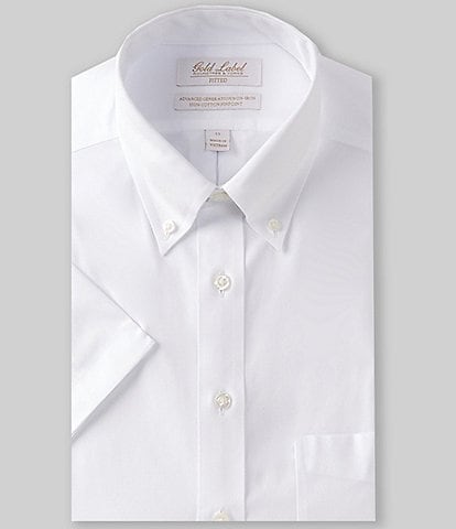 Gold Label Roundtree & Yorke Fitted Non-Iron Solid Short-Sleeve Button-Down Collar Dress Shirt