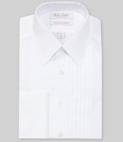 Gold Label Roundtree & Yorke Non-Iron Fitted Point-Collar Solid Tuxedo Poplin Shirt with French Cuffs