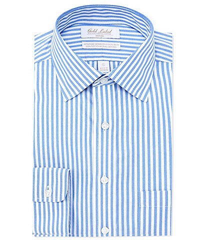 Gold Label Roundtree & Yorke Fitted Non-Iron Spread Collar Striped Oxford Dress Shirt
