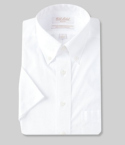 Gold Label Roundtree & Yorke Non-Iron Full-Fit Button Down Collar Solid Short-Sleeve Dress Shirt