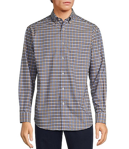 Gold Label Roundtree & Yorke Non-Iron Long Sleeve Small Plaid Pattern Oxford Sport Shirt