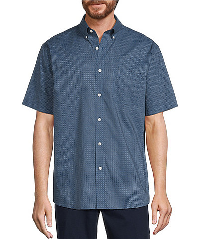 Gold Label Roundtree & Yorke Non-Iron Short Sleeve Grid Geo Print Sport Shirt