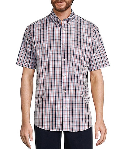 Gold Label Roundtree & Yorke Non-Iron Short Sleeve Multi Plaid Poplin Sport Shirt