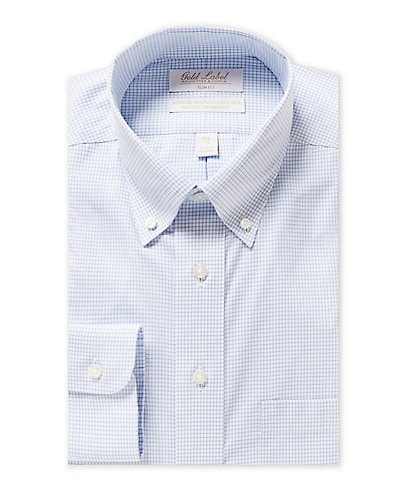 Gold Label Roundtree & Yorke Non-Iron Slim-Fit Button-Down Collar Grid-Checked Dress Shirt