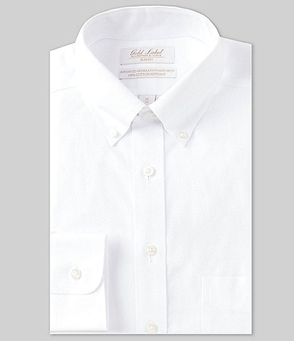 Gold Label Roundtree & Yorke Slim-Fit Non-Iron Button Down Collar Solid Dress Shirt