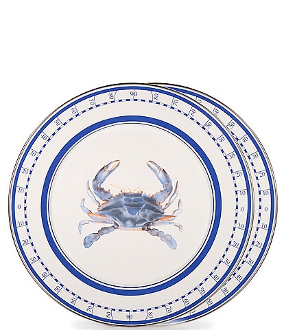 Golden Rabbit Enamelware Blue Crab Charger Plates, Set of 2