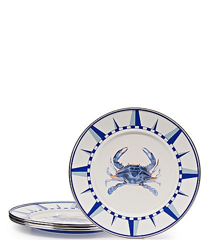Golden Rabbit Enamelware Blue Crab Dinner Plates, Set of 4