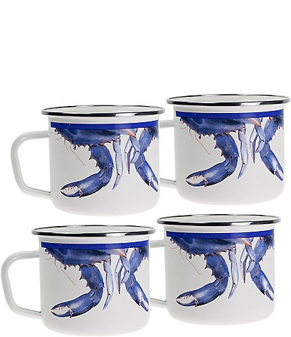 Golden Rabbit Enamelware Blue Crab Grande Mugs, Set of 4