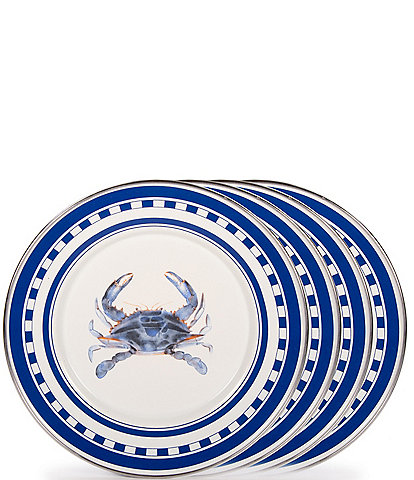 Golden Rabbit Enamelware Blue Crab Sandwich Plates, Set of 4