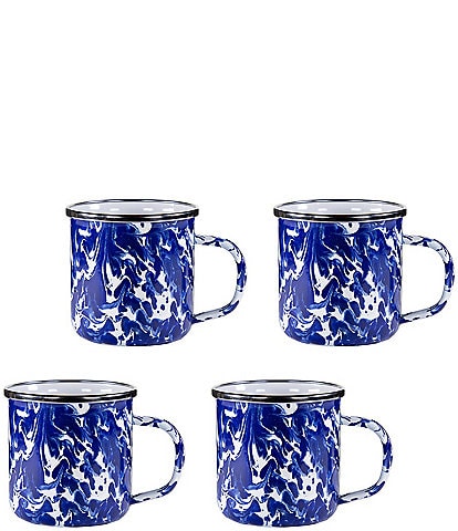 Golden Rabbit Enamelware Cobalt Swirl Mugs, Set of 4