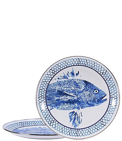 Golden Rabbit Enamelware Fish Camp Charger Plates, Set of 2
