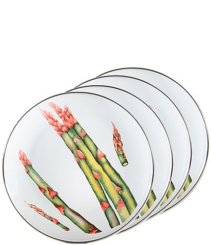 Golden Rabbit Enamelware Asparagus Fresh Produce Sandwich Plates, Set of 4