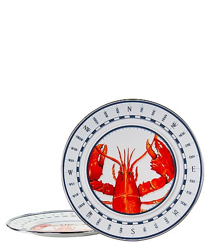 Golden Rabbit Enamelware Lobster Charger Plates, Set of 2